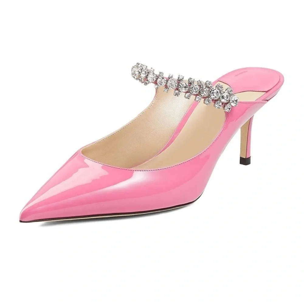 Candy pink rhinestone pointed toe slip on heels size 7.5 NEW - Picture 3 of 6